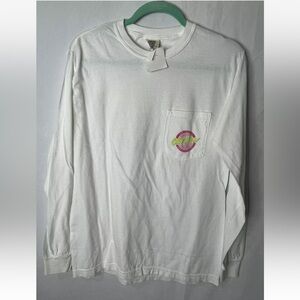 Old Row Long Sleeve Circle Logo Pocket Tee- White - WROW-2076